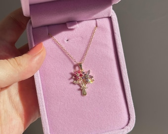 Steel Colorful Flower Bouquet Necklace