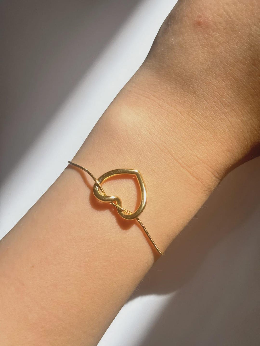 Gold Tone Stainless Steel Open Heart Bracelet – Adjustable Minimal ...