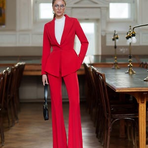 Elegant Women's Suit | Fitted Blazer & Flared Pants Set | Two-Piece Formal Outfit | Chic Business Suit | Wedding Guest Attire | Gift for Her