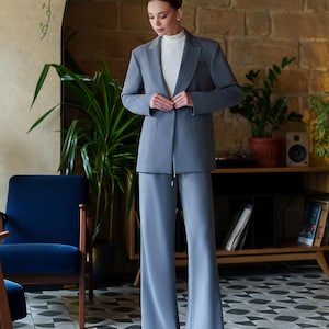 Womens Pantsuit Set – Blazer and Wide-Leg Trousers | Elegant Two-Piece Suit for Work, Events or Smart Minimalist Style