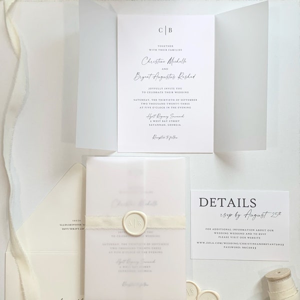 Ivory Monogram Wedding Invitation Suite