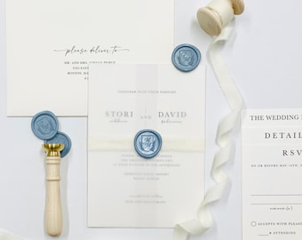 Blue and Ivory Wedding Invitation Suite