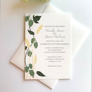 Bierliebhaber Hochzeitseinladung und RSVP Suite, High End Brew Hochzeitseinladung, Brauerei, Grüner Hopfen und Gelbgold Gerste, Elopement