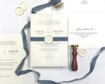 Dusty Blue and Ivory Wedding Invitation Suite