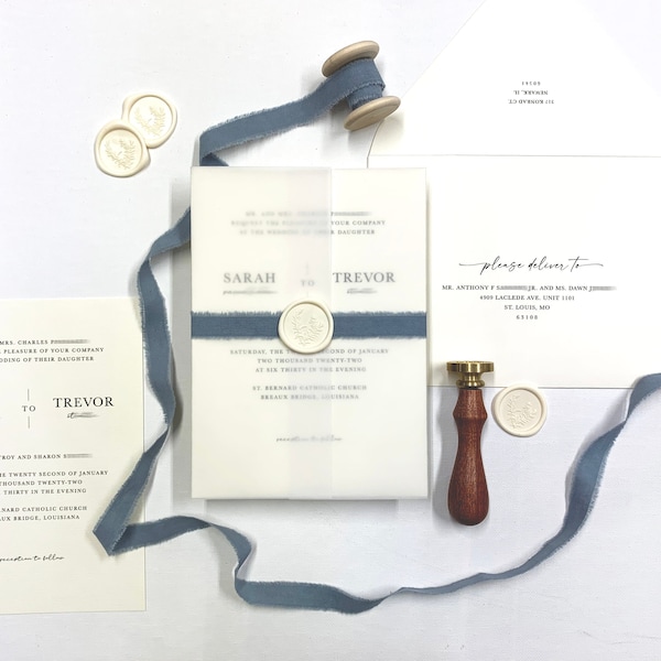 Dusty Blue and Ivory Wedding Invitation Suite