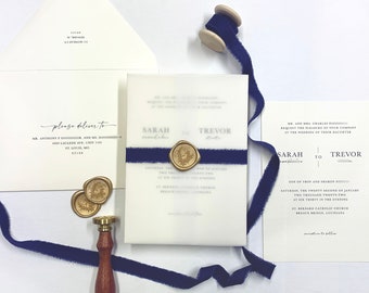 Marine-Blau und Gold Hochzeitseinladungs-Reihe