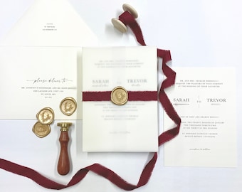 Gold Burgundy and Ivory Wedding Invitation Suite