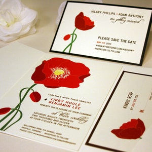 Red Poppy Wedding Invitation Suite, Floral Wedding Invitation Set, Orange Flower, California Poppy Invitations