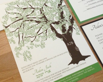 Bar Mitzvah Oak Tree Invitations, or Bat Mitzvah Invitation Green Bar Mitzvah Invitation, Boys Tree of Life Bar Mitzvah Invitation