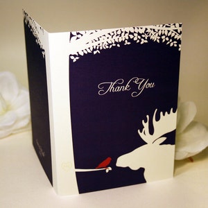 Bird and Moose Wedding Invitation, Navy Blue Pocketfold, Alaskan Wedding, Outdoor, Pink, Destination Country, Farm Invite, Woodsy, Hunter afbeelding 3