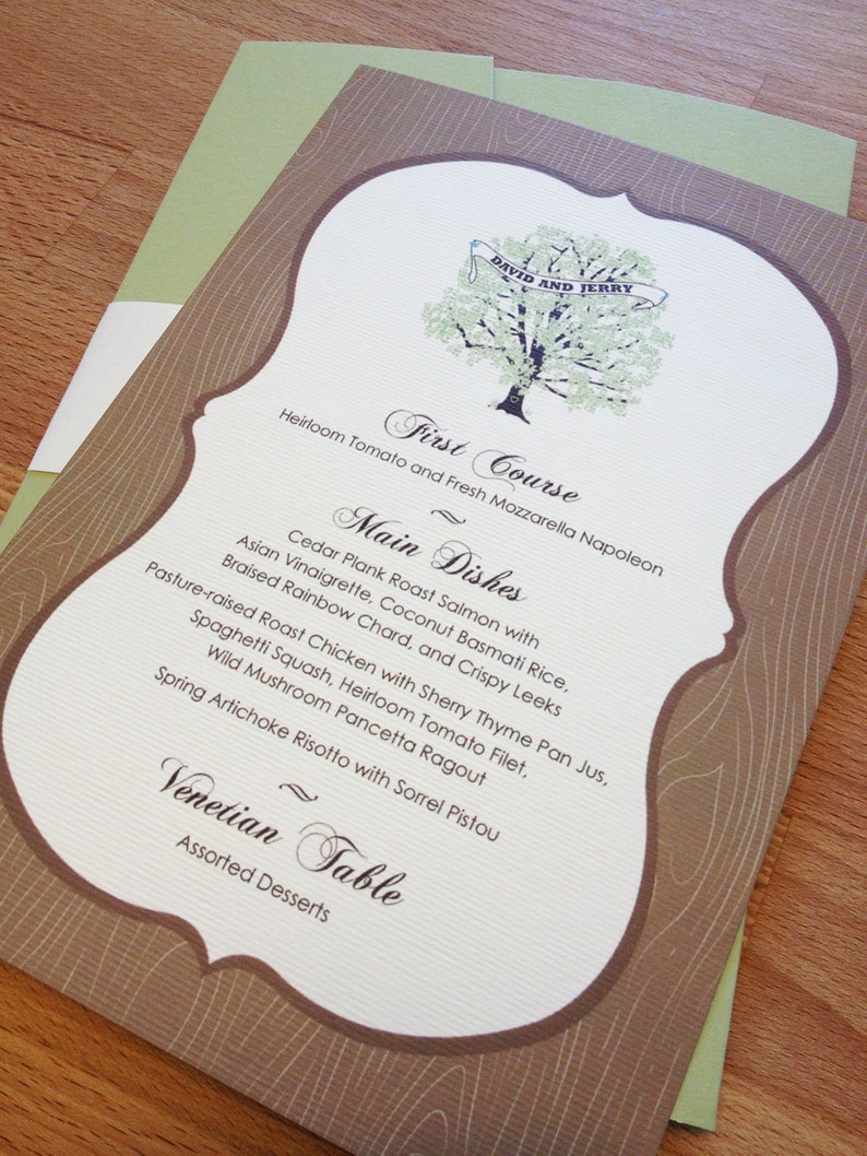 Tree Wedding Invitation Navy, with Woodgrain, Invitation Sample, Navy Pocketfold, Rustic Invitation Suite image 5