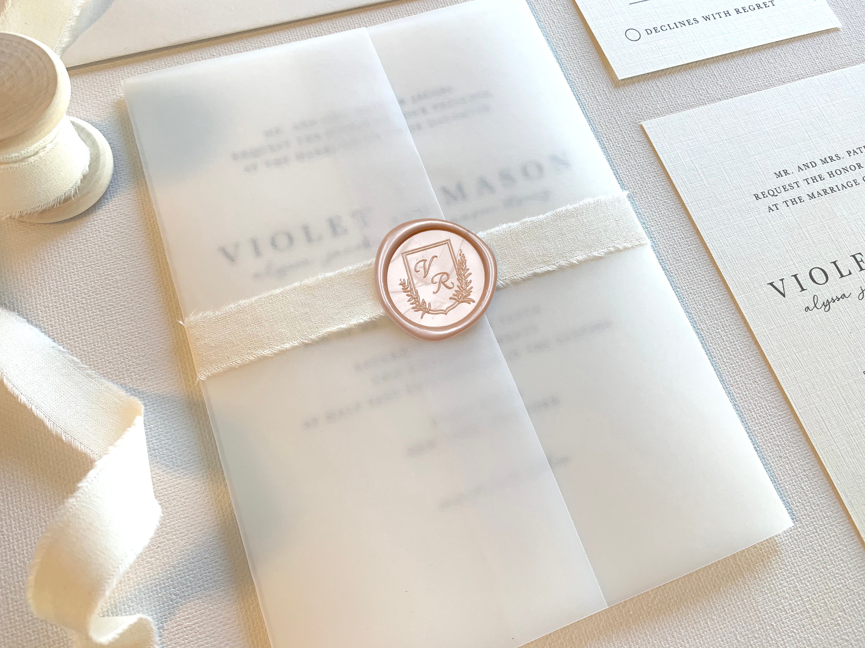 Champagne Pink and Ivory Wedding Invitation Suite With