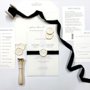 Schwarz und Elfenbein Hochzeitseinladung Set
