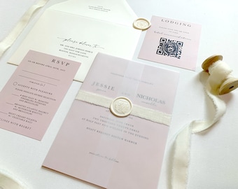 Dusty Rose Pink and Cream Wedding Invitation Suite