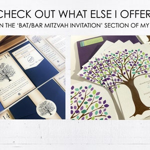 Blue Tree Bar Mitzvah Invitation, Oak Tree Bar Mitzvah Invitation Set, Bat Mitzvah Suite, RSVP Party Card, Pocketfold, Custom, B'nai Mitzvah image 8