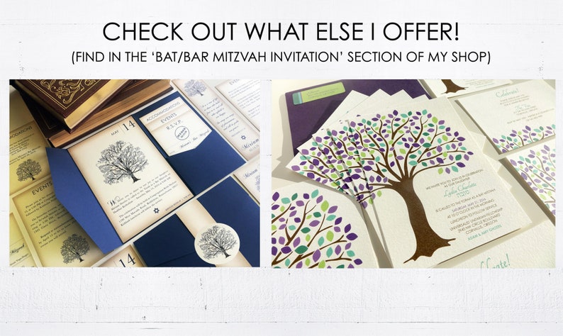 Blue Tree Bar Mitzvah Invitation, Oak Tree Bar Mitzvah Invitation Set, Bat Mitzvah Suite, RSVP Party Card, Pocketfold, Custom, B'nai Mitzvah image 8