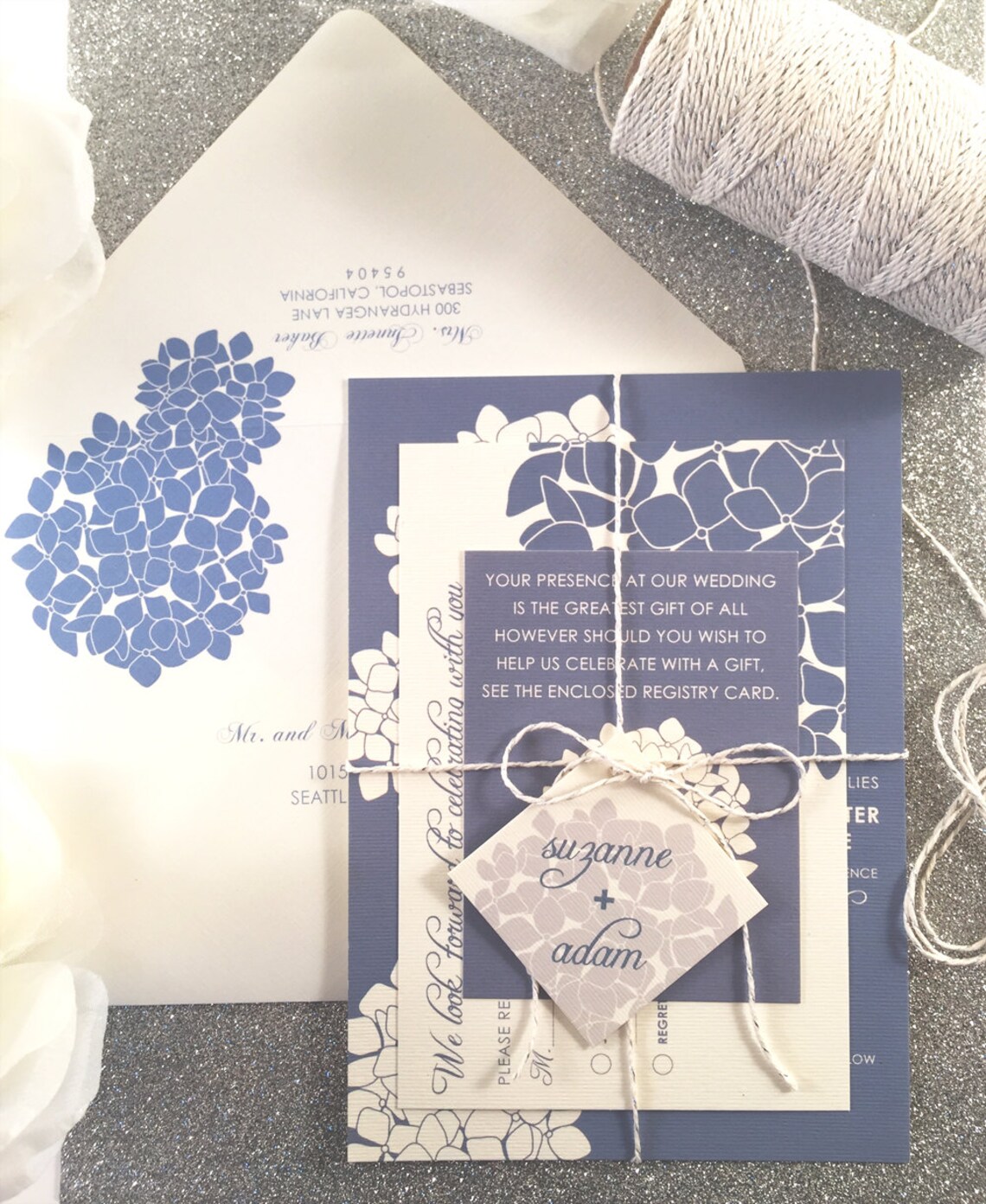 Blue Hydrangea Wedding Invitation Set Hydrangea Flower Etsy