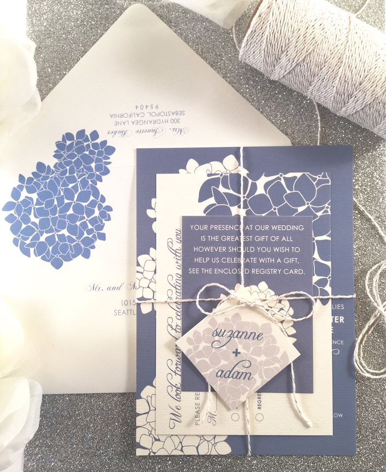 Blue Hydrangea Wedding Invitation Set, Hydrangea Flower Wedding Invitations, Blue and Ivory Wedding Invitation Suite Floral Weddings Outdoor image 3