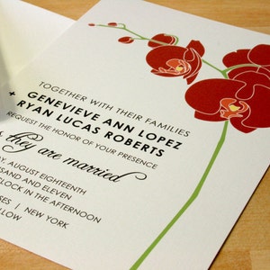 Invito di nozze orchidea, inviti matrimoni orchidea rossa, inviti di fiori rossi, invito classico, matrimonio con giardino, Florida Bouquet