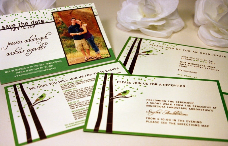 Forest Wedding Invitation, Rustic Wedding Invitation, Destination Wedding Country Wedding, Green, Brown, Birch Tree Wedding Invitations image 3