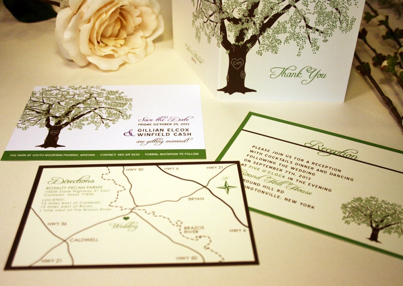Oak Tree Wedding Invitations, Rustic Wedding Invitation Set, Summer Wedding Invites, Cheap Shower Pocketfold Suite Spring, RSVP image 9