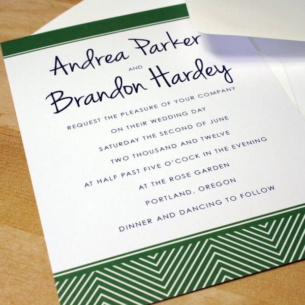 NEW SAMPLE: Herringbone Wedding Invitation, Customizable Colors