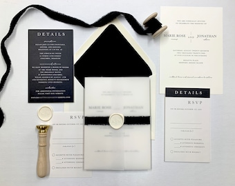 Minimalist Black and Ivory Wedding Invitation Suite