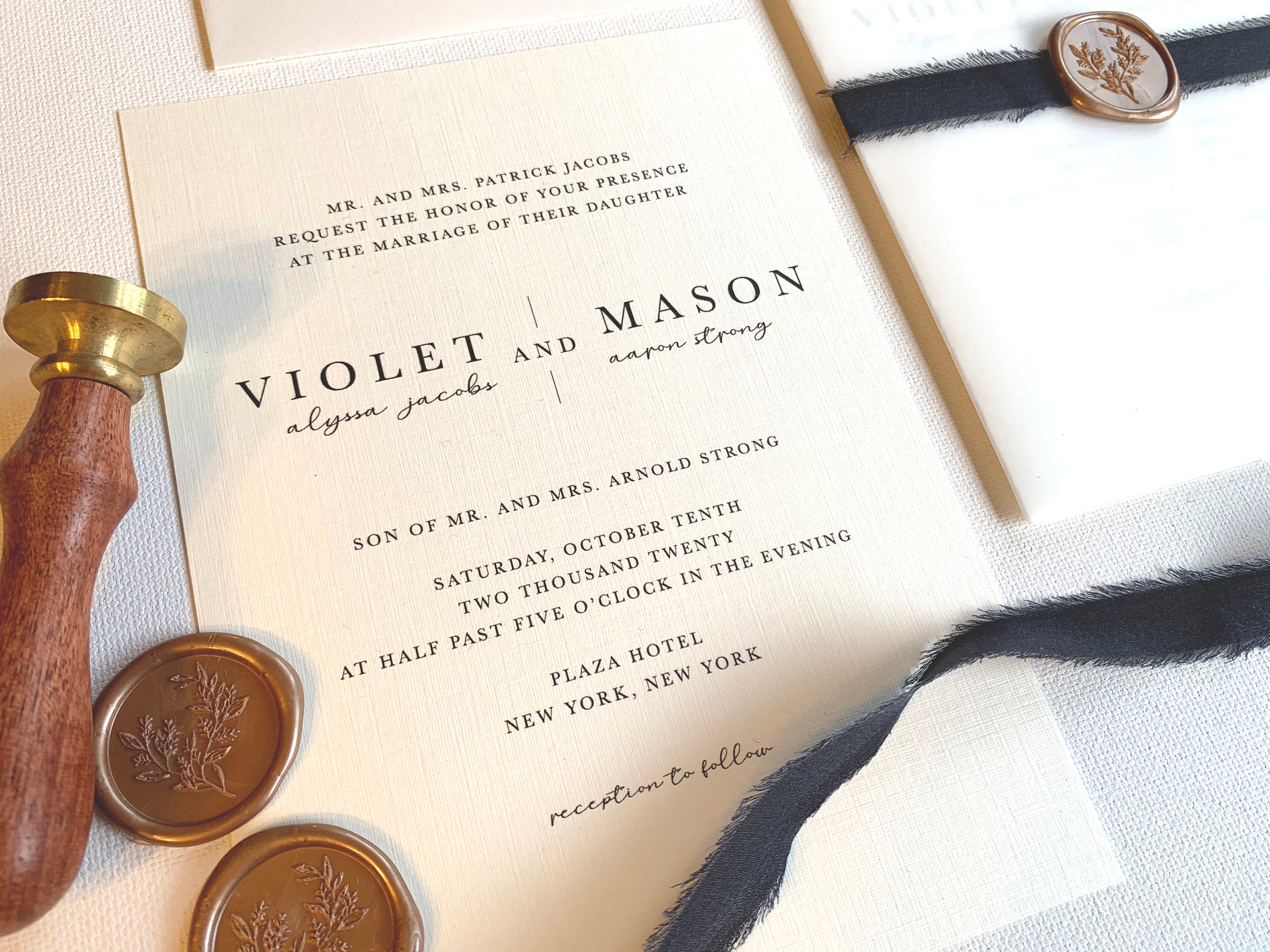 Copper Wedding Invitation Set with Black Ribbon and Ivory Etsy