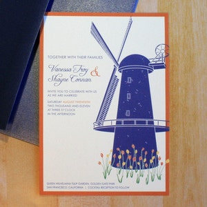 Beispiel: Windmühle in der Tulpen Hochzeitseinladung