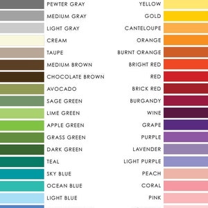 Op de afbeelding: Een kleurenkaart met een verscheidenheid aan kleuren, waaronder zwart, wit, grijs, bruin, groen, blauw, rood, oranje, geel en roze. De kaart is gelabeld met "VO COLORS" en bevat de namen van elke kleur.