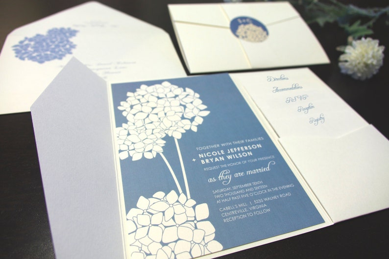 Blue Hydrangea Wedding Invitation Set, Hydrangea Flower Wedding Invitations, Blue and Ivory Wedding Invitation Suite Floral Weddings Outdoor image 2