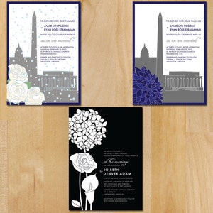 May include: Two wedding invitations featuring a black and white floral design against a white backdrop. The text on the invitation reads "Together with our families, Jamie Lyn Pilgrim and Ryan Ross Stranahan invite you to celebrate with us as we are married." The invitations also include the date, time, and location of the wedding.