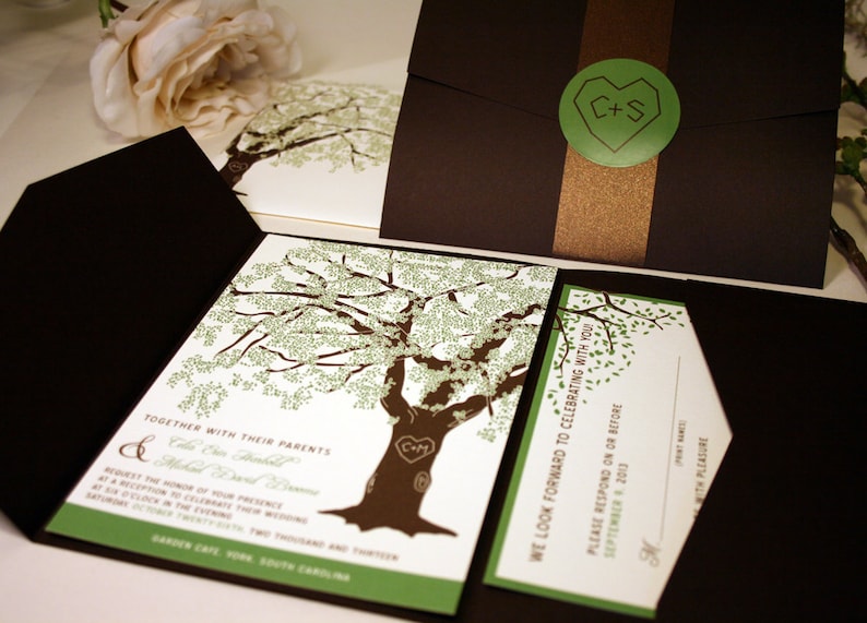 Grandfather Oak Tree Save the Date Cards, Photo, Wedding Invitations, Green, Brown, Paper Goods, Cards, Rustic, Modern, Destination image 5