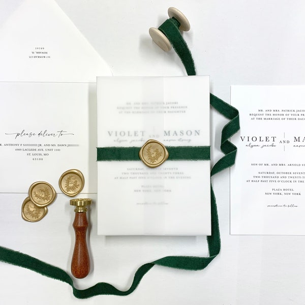 Emerald Green and Gold Wedding Invitation Suite