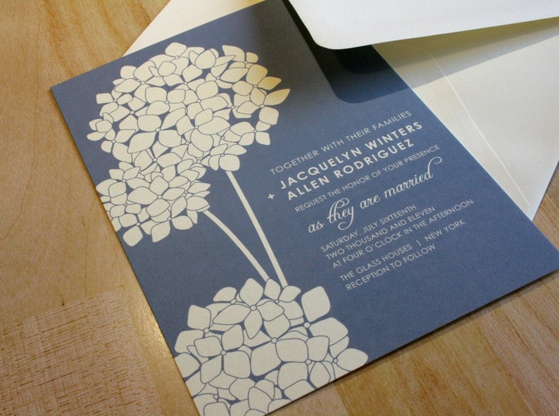 Blue Hydrangea Wedding Invitation Set, Hydrangea Flower Wedding Invitations, Blue and Ivory Wedding Invitation Suite Floral Weddings Outdoor image 1