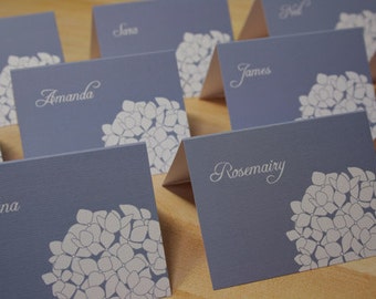 Hydrangea Place Cards, Weddings, Custom Colors, Blue, White, Paper Goods, Invitation, RSVP, Save Date, Program Fans, Place Cards, Thank You