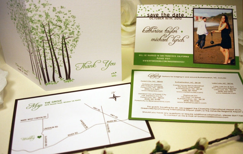 Forest Wedding Invitation, Rustic Wedding Invitation, Destination Wedding Country Wedding, Green, Brown, Birch Tree Wedding Invitations image 4