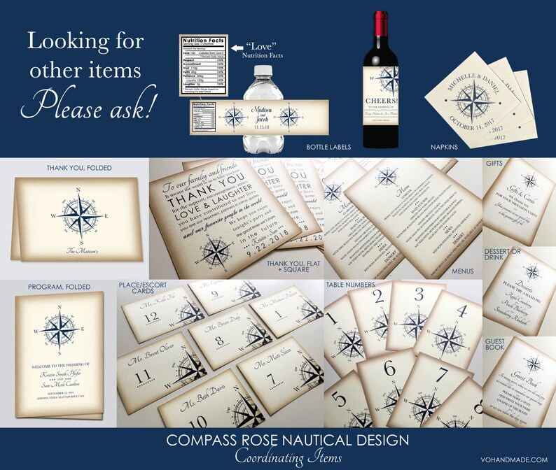 Vintage Compass Wedding Save the Date Card, Navy Blue Postcard, Nautical Pocketfold Wedding Invitations, Beach Wedding Invites, Boat Yacht image 7
