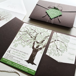 Oak Tree Wedding Invitations, Rustic Wedding Invitation Set, Summer Wedding Invites, Cheap Shower Pocketfold Suite Spring, RSVP image 2