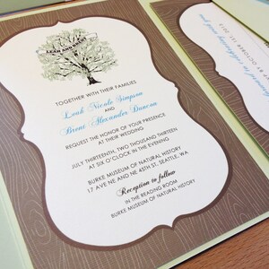 Tree Wedding Invitation Navy, with Woodgrain, Invitation Sample, Navy Pocketfold, Rustic Invitation Suite image 4