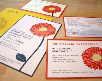 Gerbera Daisy Bat Mitzvah Invitations, Flower Red, Yellow Daisy, Custom Bat Mitzvah Invite, Jewish Invitation Girls Party Pink Orange