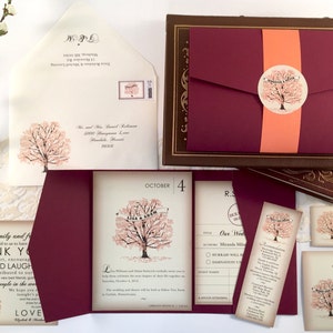 Fall Vintage Book Wedding Invitation, Pocketfold Wedding Invitations Fall Wedding Invite, Orange Rustic Wedding Invitation Book Lover image 3