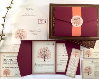 Fall Tree Wedding Invitation Suite, Red and Orange Wedding Invitations, Invitation Suite, Printable PDF, Autumn Invite