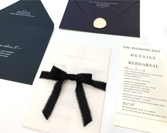 Black Wedding Invitation Suite with Bow