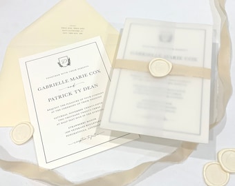 Antique Ivory Wedding Invitation with Border