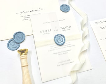 Hochzeitseinladung in Blau und Ivory - Muster