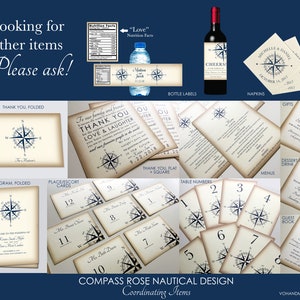 Vintage Compass Wedding Invitation, Navy Blue Nautical Blue Pocketfold Wedding Invitations, Beach Wedding Invites, Boat Wedding Yacht image 6