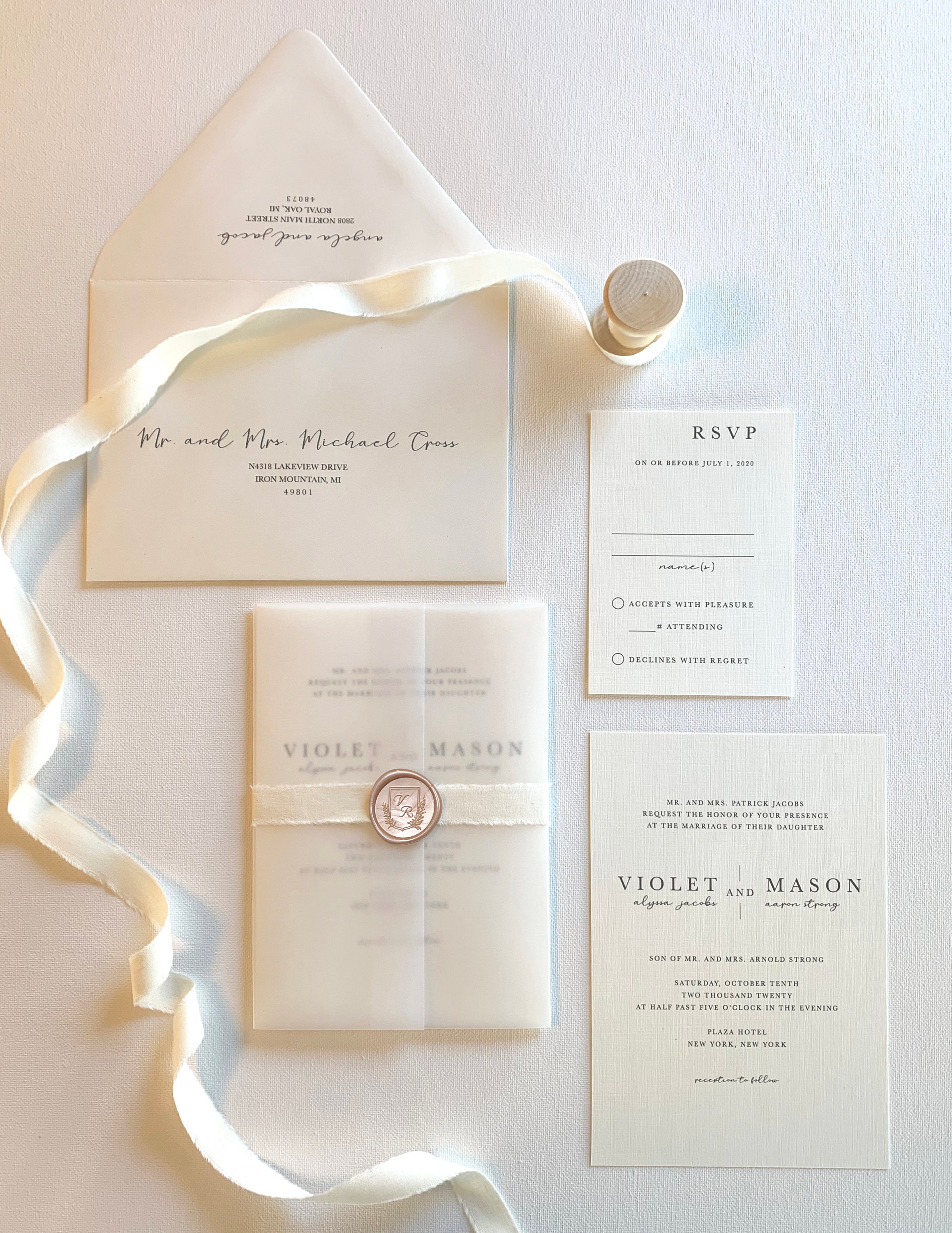 Champagne Pink and Ivory Wedding Invitation Suite With