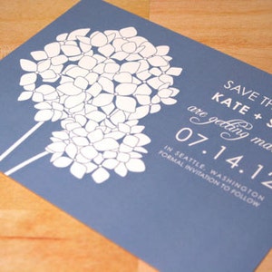 Hortensie Save the Date Karte, Florale Save the Date Postkarten, Hortensien HochzeitSeinladung, Blaue Blumenkarten, Ivory Modern Hochzeitsset