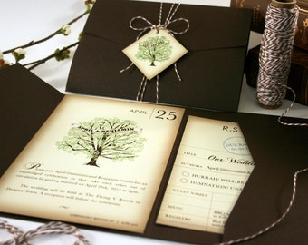 LIterary Wedding Invitation, Pocketfold Tag & Twine Wedding Invitation, Book Lover